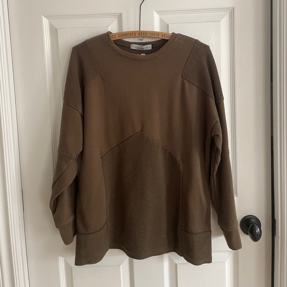Army Green Crewneck with Cutout Elbows